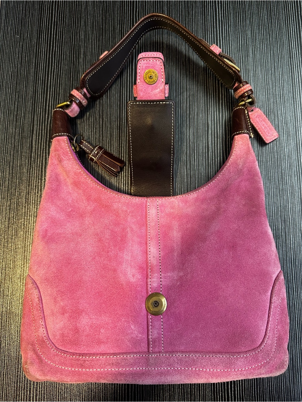 Vintage COACH Pink Hamilton Suede Flap Soho Shoulder Bag 7471 - Picture 6 of 16